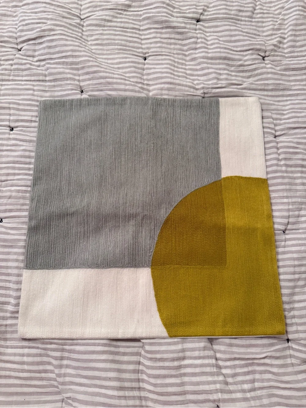West Elm Crewel pillow cover 18 x 18” NWT Grey, Gold, Cream